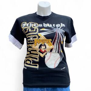 Vintage 90s MLB Pittsburg Pirates Baseball w/ Double Layered Sleeves T-Shirt